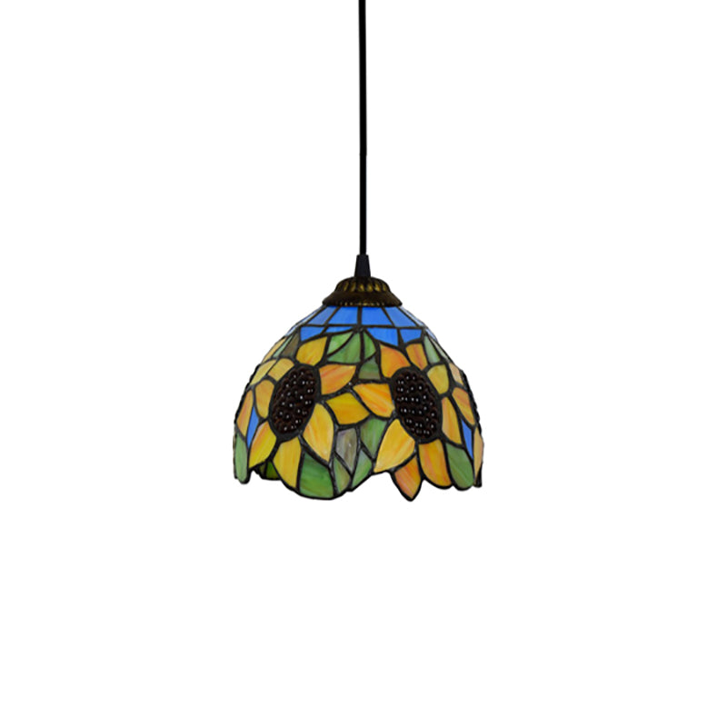 Tiffany-Style Hand Cut Glass Pendant Ceiling Light - Green/Orange Flare Design Ideal For Living Room