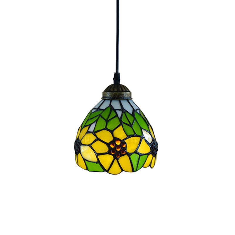 Tiffany-Style Hand Cut Glass Pendant Ceiling Light - Green/Orange Flare Design Ideal For Living Room