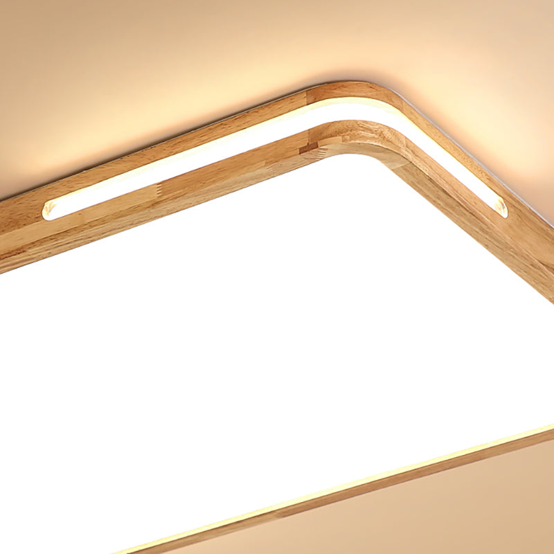 Japanese Style Wood And Acrylic Led Square Flush Ceiling Lamp In Beige - 16’/19.5’ Wide