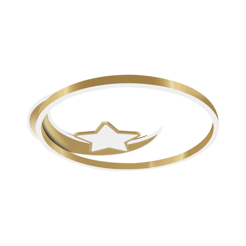 Nordic Led Gold Crescent And Star Ceiling Light With Acrylic Shade - Flush Mount Fixture