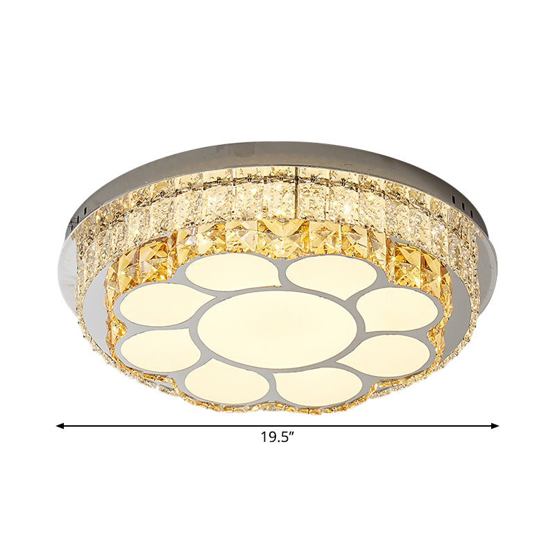 Modern Led Chrome Ceiling Light With Crystal Block Shade For Bedroom