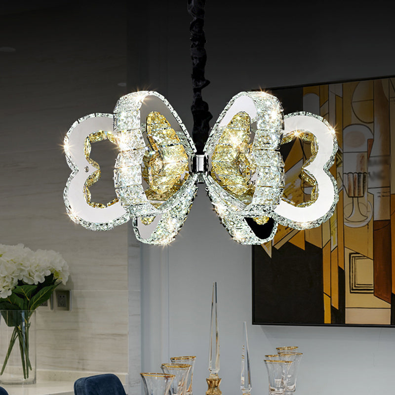 Modern Clear Crystal Heart Chandelier - Led Down Lighting Stainless-Steel Warm/White Light Ideal