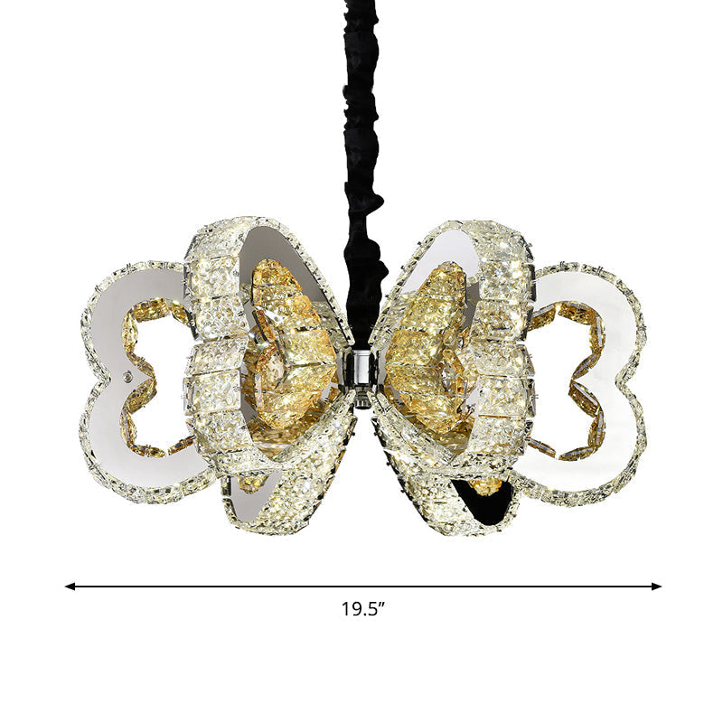 Modern Clear Crystal Heart Chandelier - Led Down Lighting Stainless-Steel Warm/White Light Ideal