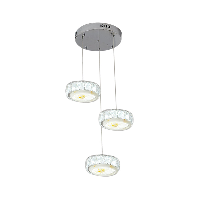 Modern Led Crystal Hanging Lamp Kit With Chrome Finish Faceted Circle And Jade Flower Design -