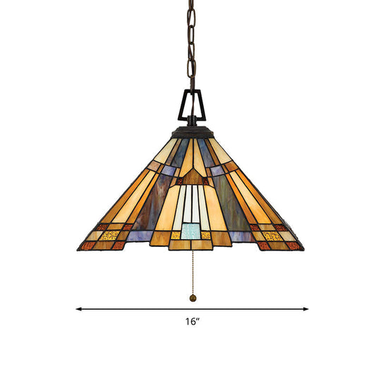 8’/12’/16’ Wide Tapered Tiffany Stained Glass Pendant Lamp With Amber Bulb For Bedroom