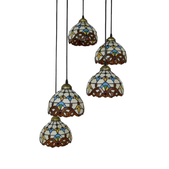Baroque Style Glass Bell Cascade Pendant Light - Blue/Beige Shade For Dining Room Lighting
