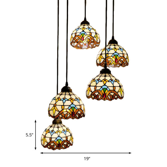 Baroque Style Glass Bell Cascade Pendant Light - Blue/Beige Shade For Dining Room Lighting