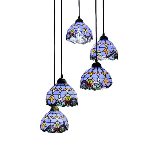 Baroque Style Glass Bell Cascade Pendant Light - Blue/Beige Shade For Dining Room Lighting
