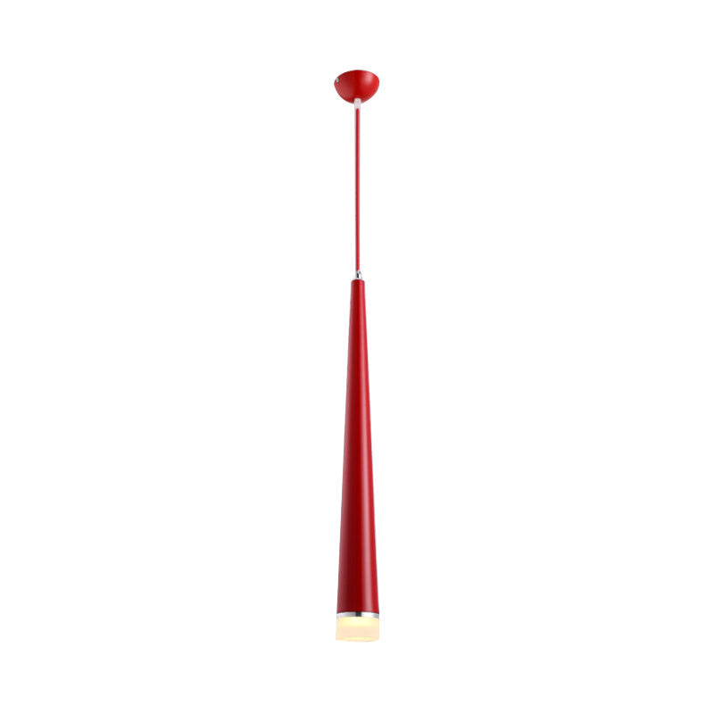 Modern Tapered Ceiling Light: Gray/Red Led Metal Pendant Fixture For Living Room In