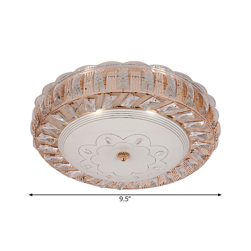 Modern Gold Crystal Led Flush Mount Ceiling Light Fixture - Contemporary Bowl Shape With Beveled