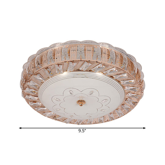 Modern Gold Crystal Led Flush Mount Ceiling Light Fixture - Contemporary Bowl Shape With Beveled