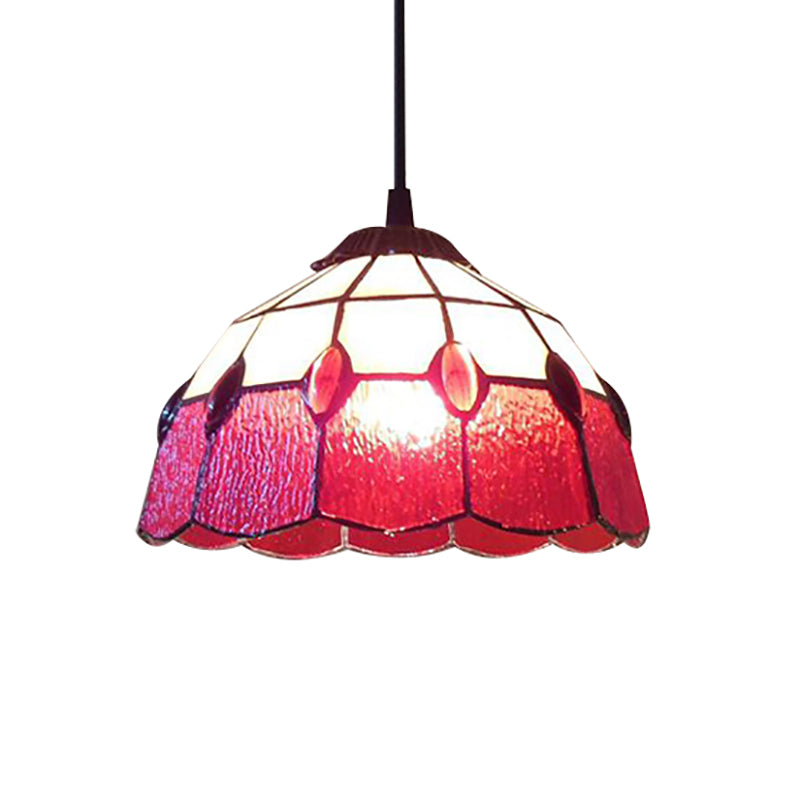 Tiffany-Style Stained Glass Bowl Pendant Lamp - Red Drop 1 Head Lighting For Living Room