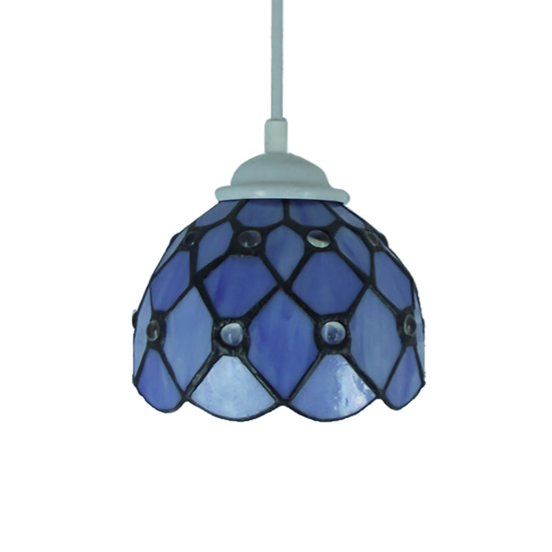 Tiffany Cut Glass Hanging Light Fixture For Bedroom - Beige/Light Blue/Dark Blue