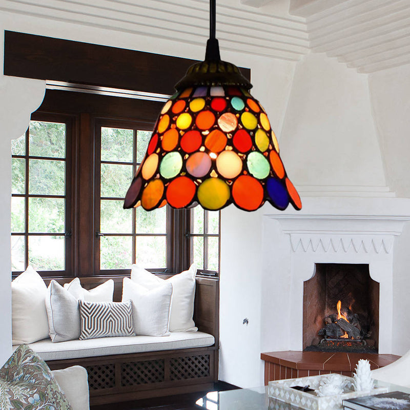 Tiffany-Style Stained Glass Bell Pendant Light In Black