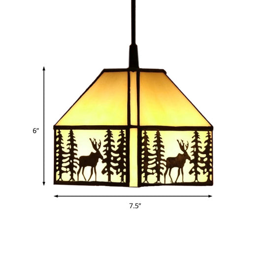 Rustic Glass Ceiling Light In Beige With Deer Pattern - Perfect For Kitchen 1 Bulb House Hanging