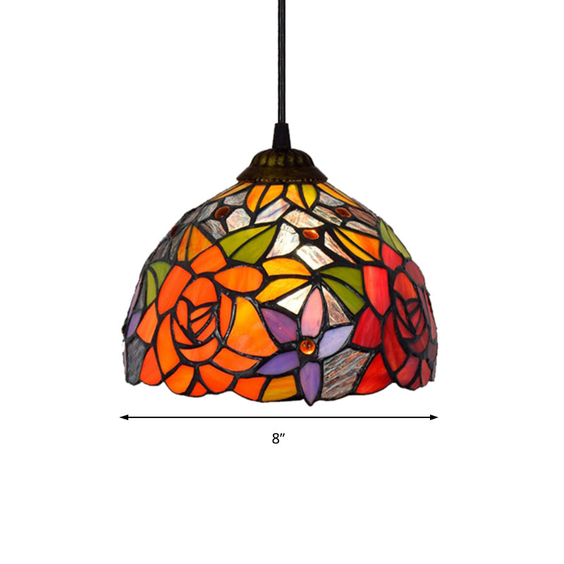 Blossom Orange Tiffany Pendant Light - Bedroom Ceiling With Cut Glass Shade