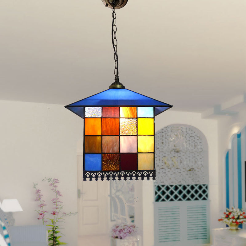 Tiffany-Style Blue Glass Pendant Lamp With Stainless Steel Shade - 6’ And 8’ Width Options