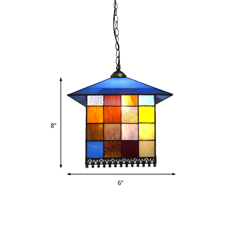 Tiffany-Style Blue Glass Pendant Lamp With Stainless Steel Shade - 6’ And 8’ Width Options