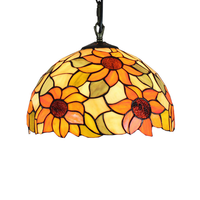 Tiffany Ceiling Pendant Lamp – Sunflower Orange Glass Shade 1 Bulb For Living Room Hanging