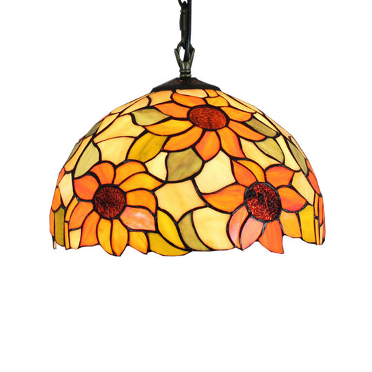 Tiffany Ceiling Pendant Lamp – Sunflower Orange Glass Shade 1 Bulb For Living Room Hanging