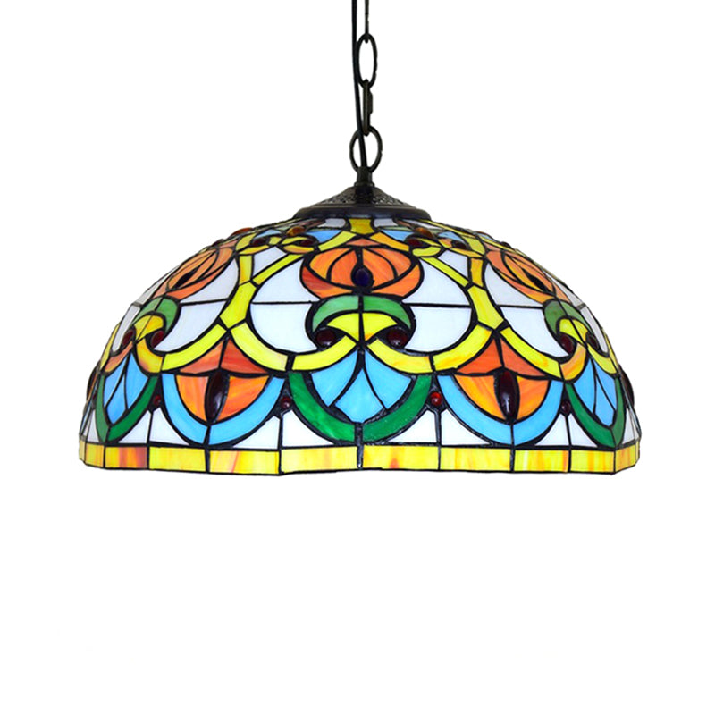 Black Stained Glass Bowl Pendant Light – Tiffany Style Living Room