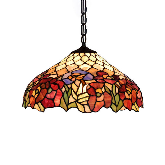 1-Bulb Tiffany-Style Wide Flare Pendant Light - Black Stained Art Glass Hanging Ceiling Lighting