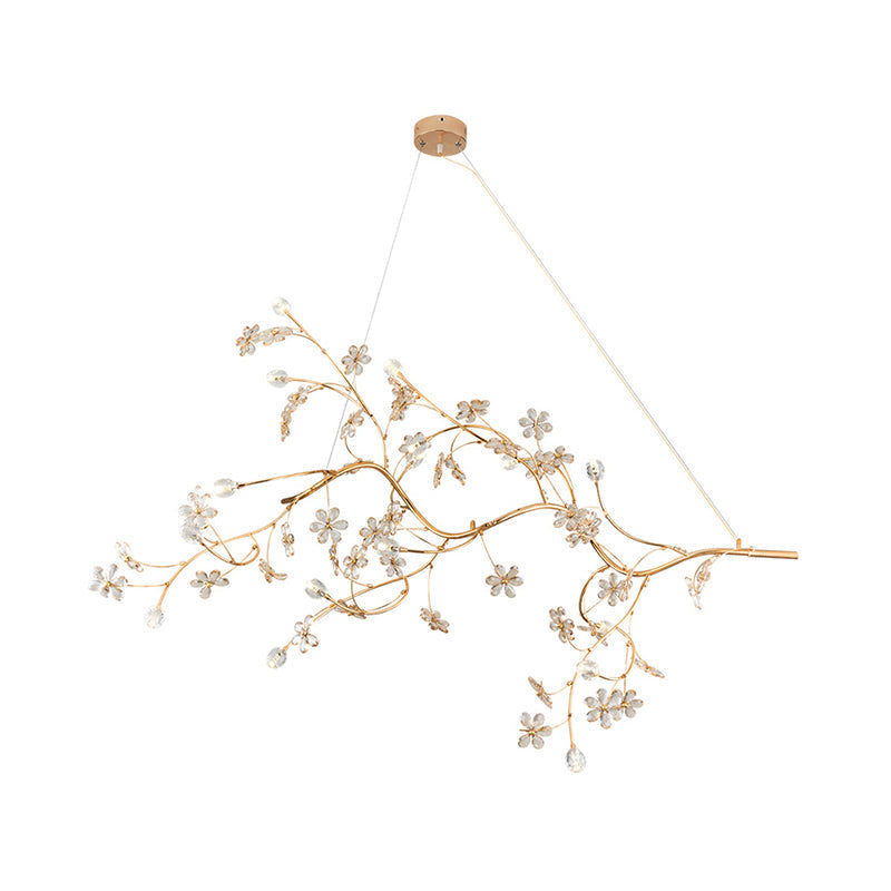 Jessica - Plum Romantic Tree Chandelier With Crystal Flower 12 Lights Metallic Pendant Light In