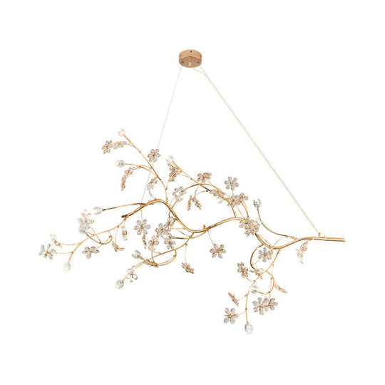 Jessica - Plum Romantic Tree Chandelier With Crystal Flower 12 Lights Metallic Pendant Light In