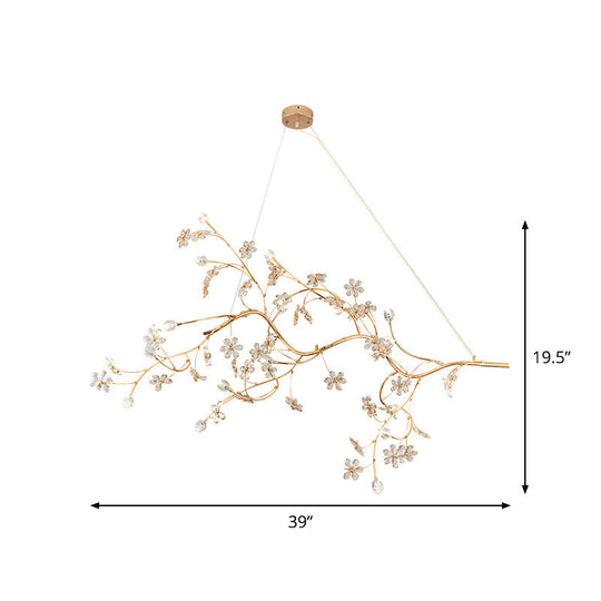 Jessica - Plum Romantic Tree Chandelier With Crystal Flower 12 Lights Metallic Pendant Light In