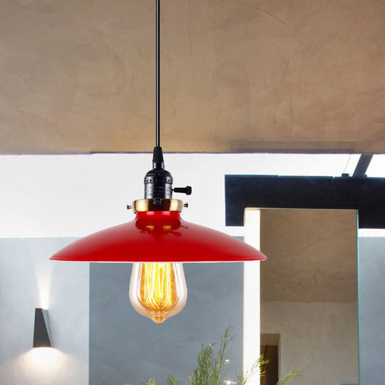 3-Pack Industrial Style Metal Pendant Lights - Saucer Shade Red Hanging Light Restaurant Quality