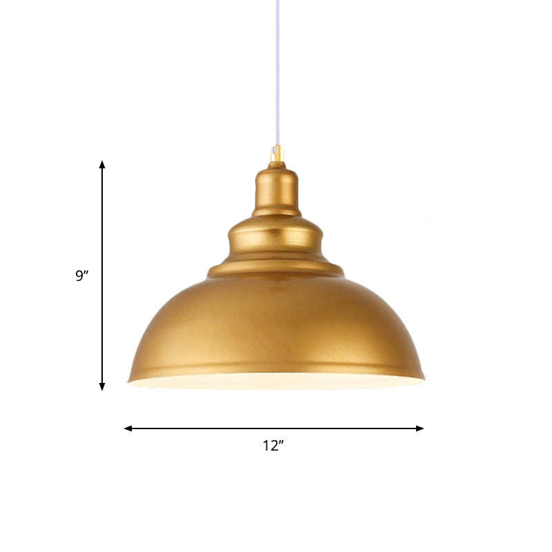 Mid-Century Metal Domed Pendant Ceiling Light With Adjustable Cord - Gold Finish 1 Head Ideal For