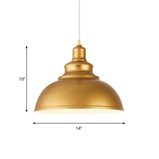Mid-Century Gold Finish Metal Ceiling Pendant Light - 1 Head With Adjustable Cord 3 Sizes