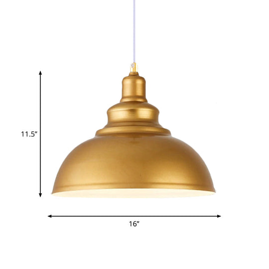 Mid-Century Gold Finish Metal Ceiling Pendant Light - 1 Head With Adjustable Cord 3 Sizes
