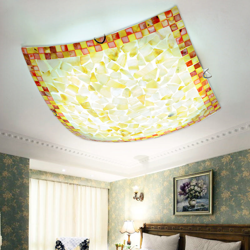 16/12W Convex Tiffany Style Stained Glass Flush Bedroom Light In Beige / 12