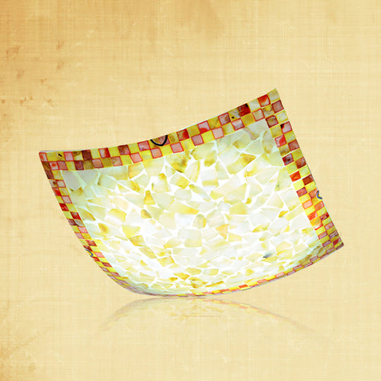 16/12W Convex Tiffany Style Stained Glass Flush Bedroom Light In Beige