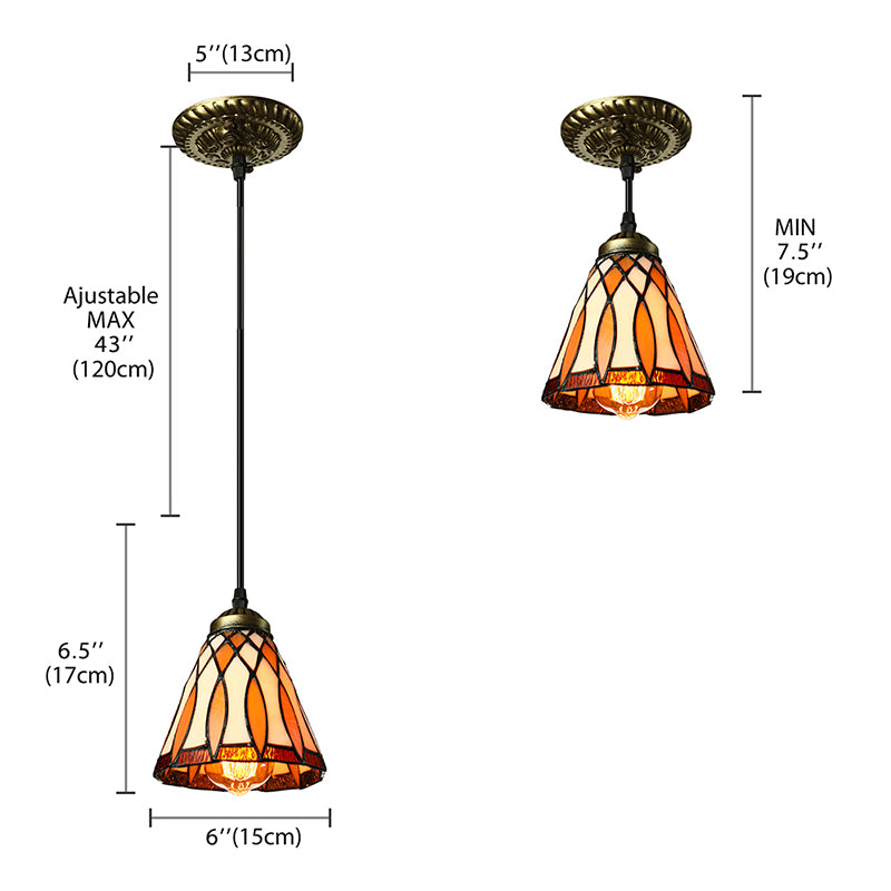 Tiffany Hand Rolled Art Glass Cone Shape Hanging Lamp Kit - 1 Light Brown Suspended Fixture For