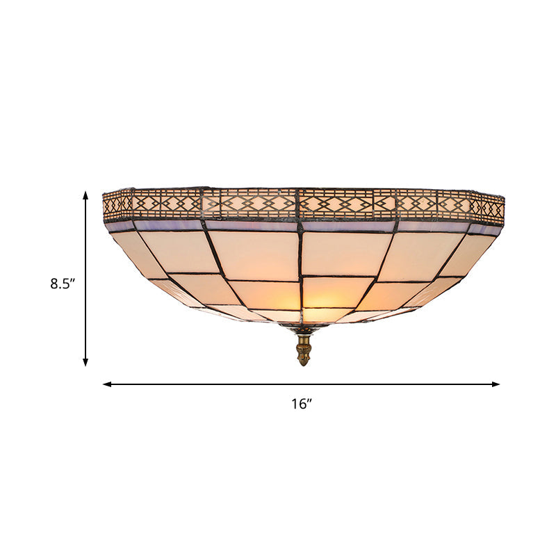 Bowl Flush Ceiling Light 8/8.5/10 Stained Glass 3 Lights In Beige - Traditional Lighting For Living