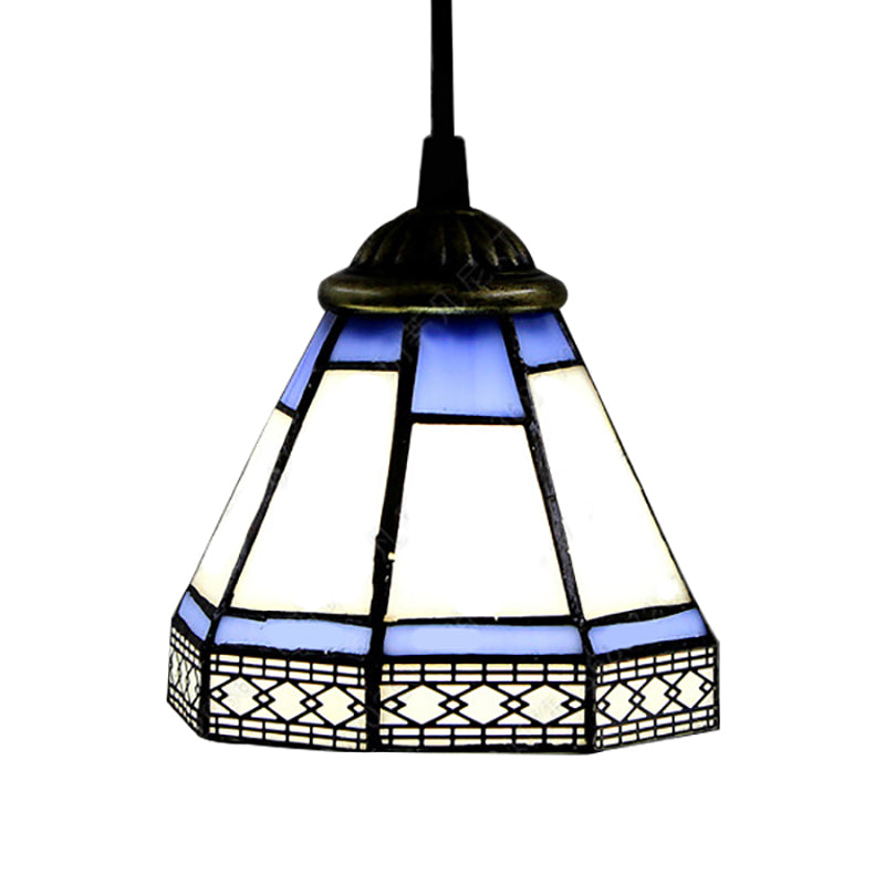 Tiffany-Style Stained Glass Swag Lamp: Blue & White Cluster Pendant Light (3 Heads) With Canopy