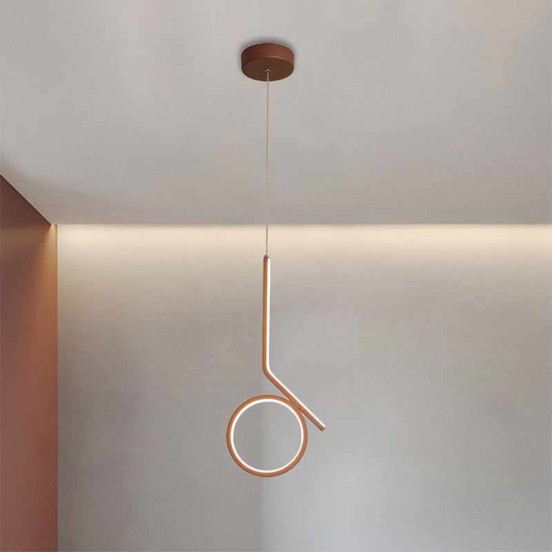 Contemporary Round And Bent Linear Metallic Led Pendant Ceiling Fixture In Brown With Warm/White