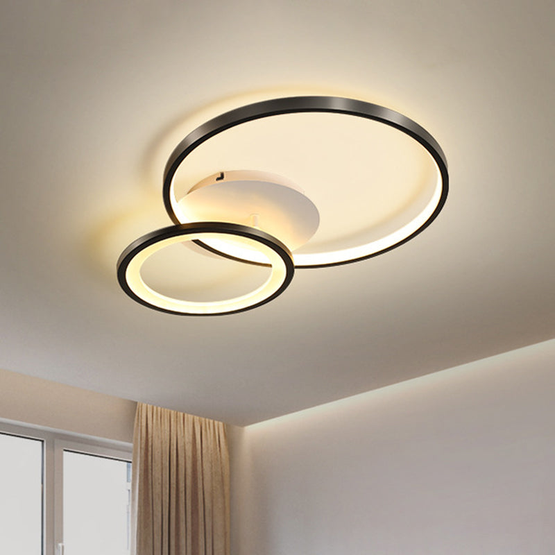 16/19.5 Minimal Iron Bedroom Led Ceiling Mount Lamp - Warm/White Light Black / 16 Warm