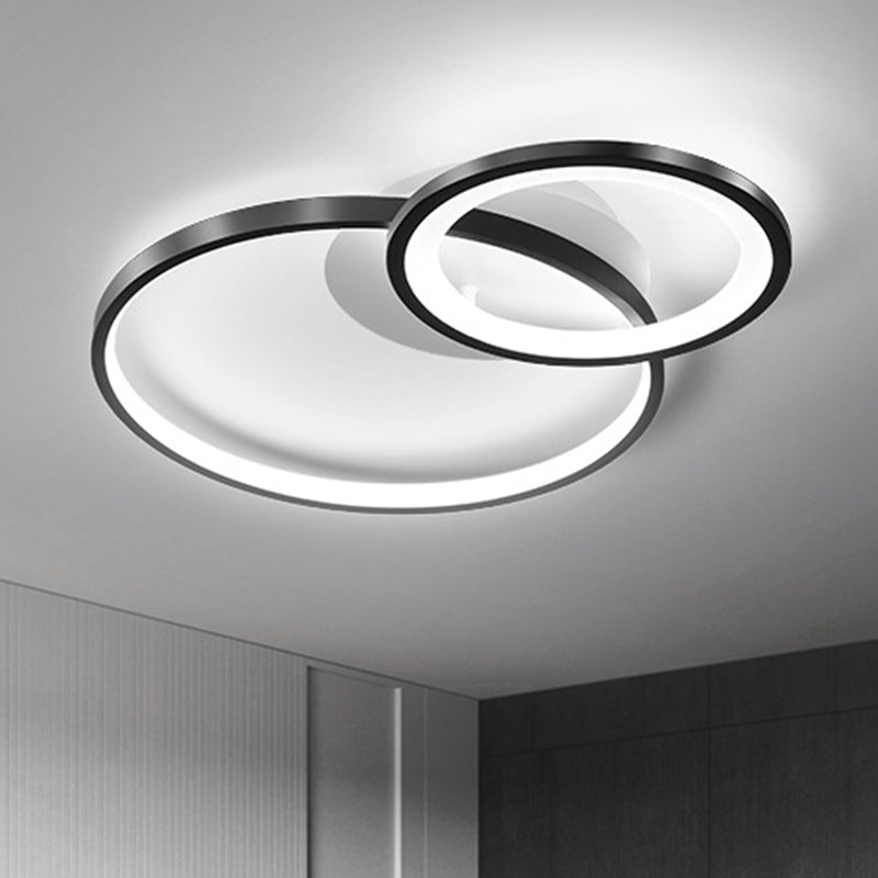 16/19.5 Minimal Iron Bedroom Led Ceiling Mount Lamp - Warm/White Light Black