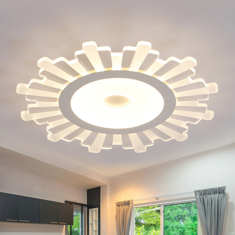 Modern White Acrylic Sun Shape Flush Light - Office Ceiling Mount / Warm 20.5
