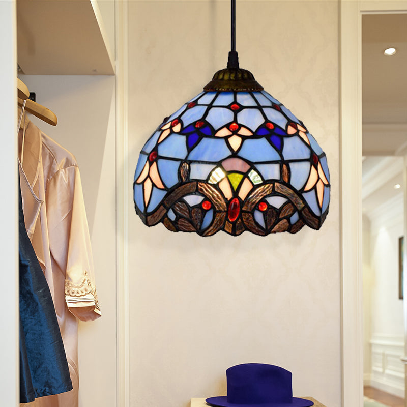 Baroque Style Stained Glass Pendant Light - Blue Dining Room