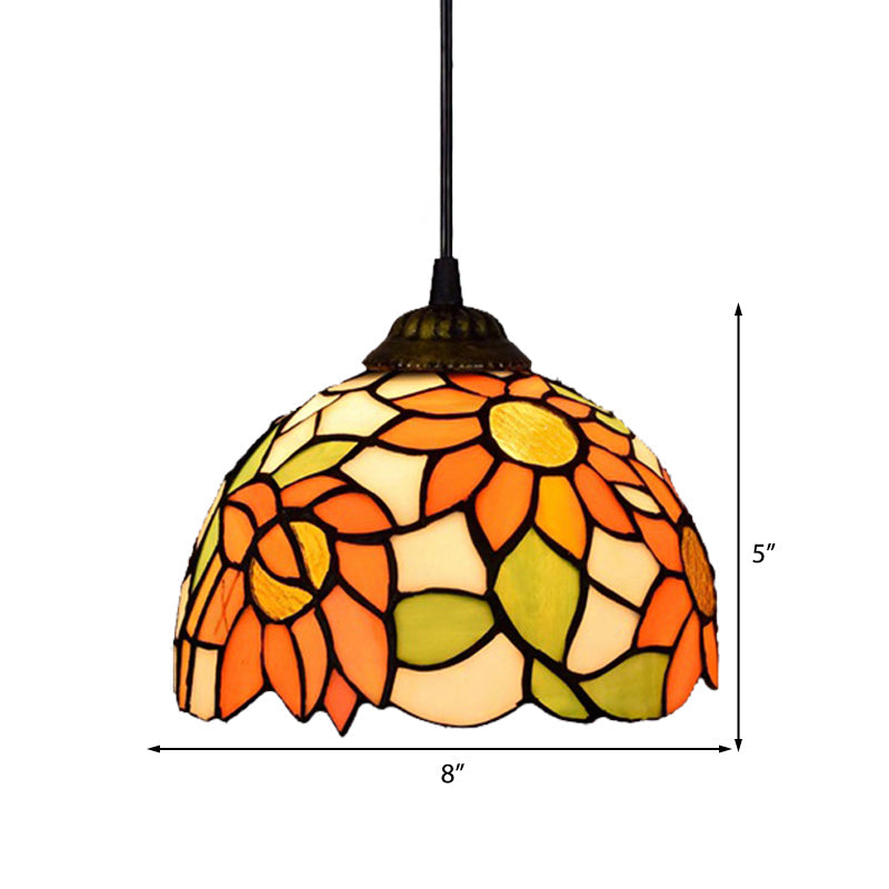 Baroque Orange Living Room Suspension Lighting Fixture With Stained Art Glass Shade