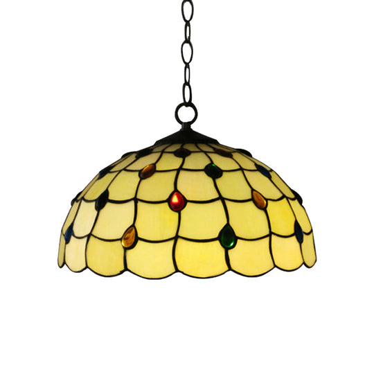 Tiffany-Style Stained Glass Pendant Lamp – Elegant 1-Head White Fixture With Jewel For Bathrooms