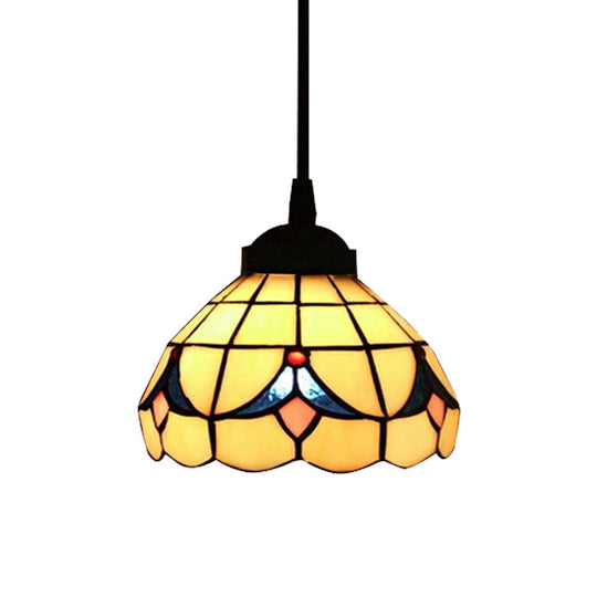 Beige Tiffany Cut Glass Flower Hanging Light Fixture With 1 - Perfect Pendant For Bedroom