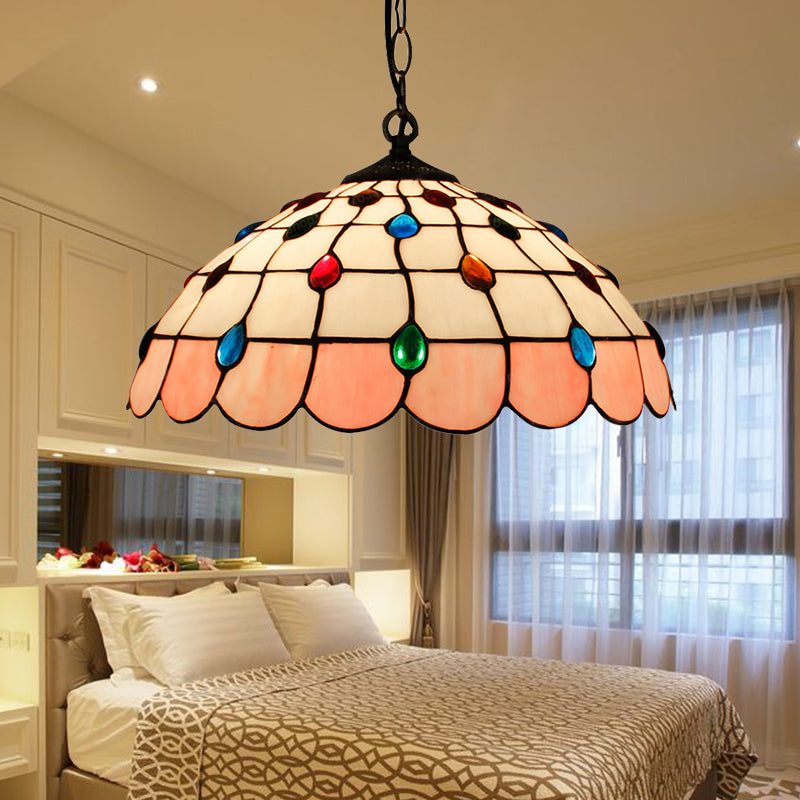 Hand Rolled Art Glass Ceiling Light - Tiffany Pink/Light Blue/Green Pendant For Bedroom Pink