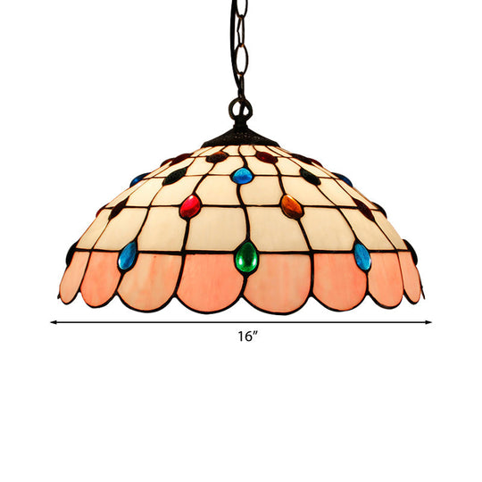 Tiffany Hand Rolled Art Glass Ceiling Light - Single Dome Pendant For Bedroom In Pink/Light
