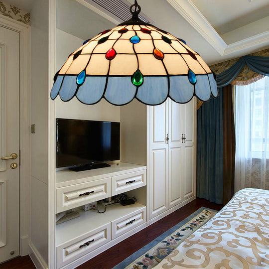 Tiffany Hand Rolled Art Glass Ceiling Light - Single Dome Pendant For Bedroom In Pink/Light