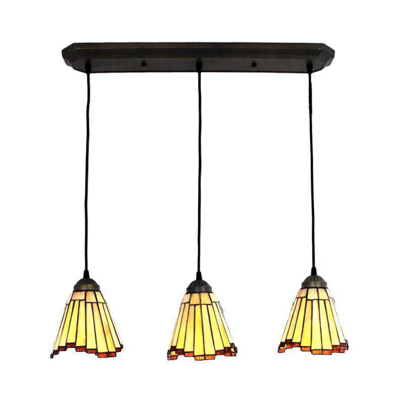 Tapered Cluster Pendant Light - Tiffany-Style Beige Handcrafted Stained Glass Set Of 3 Bulbs
